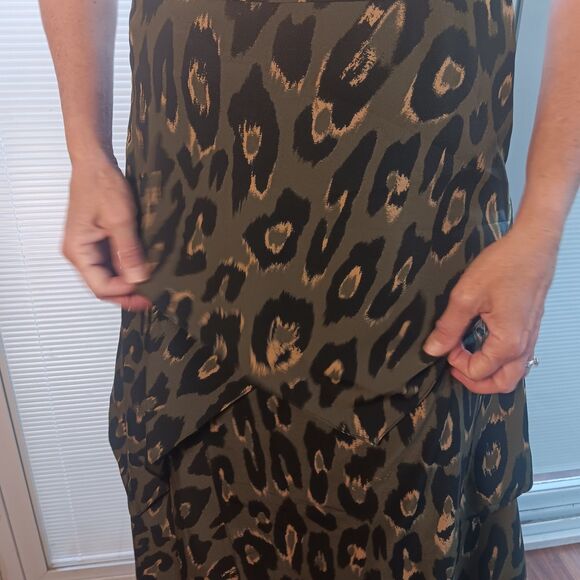 Renata Gasparian GREEN Leopard Print Maxi High Slit Skirt Large ( Fits Like -4) - Picture 14 of 14